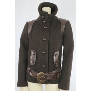 Mackage Coat Vintage Brown Wool Leather Trim Belted Short Size M